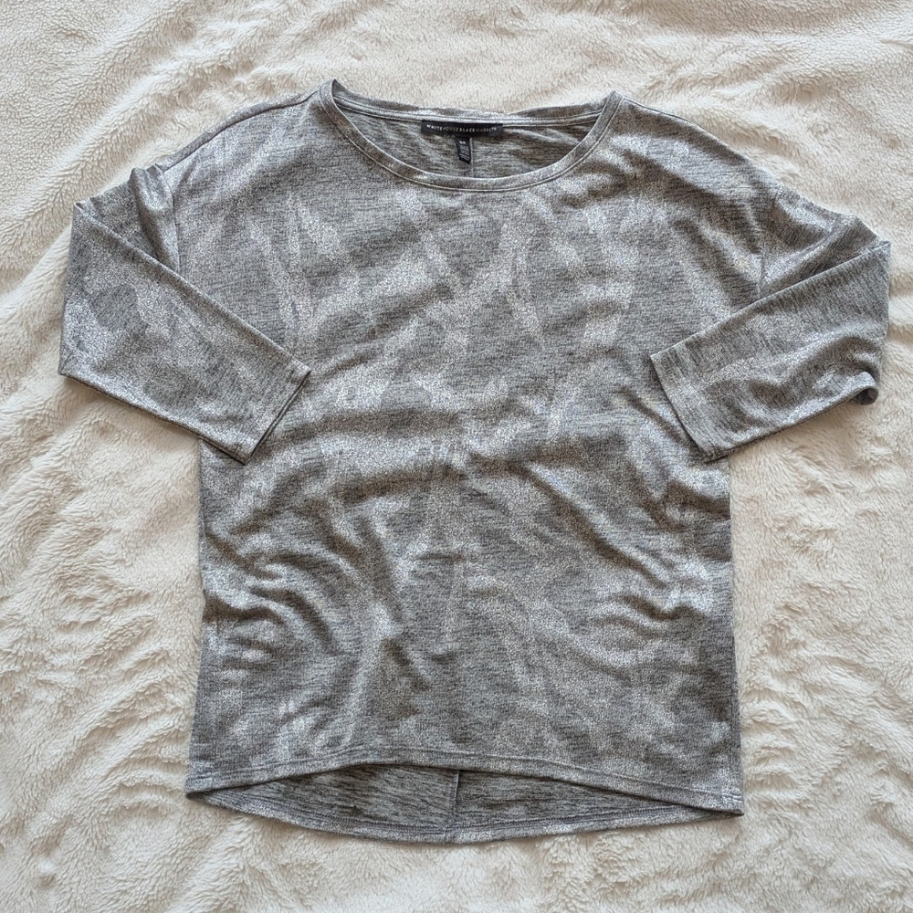 White House Black Market Silver & Gray 3/4 Sleeve Drop Shoulder Tee Size XS
